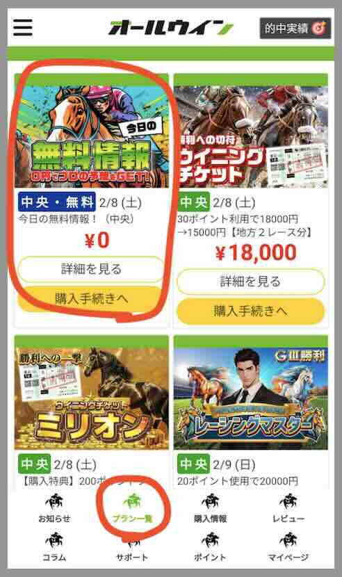オールウィンという競馬予想サイトの無料予想を確認する